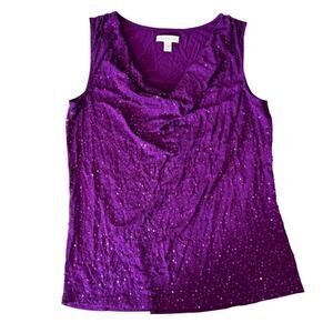 Ladies Charter Club Party Wear Purple Sequin Drape Neck Sleeveless Knit Top Med